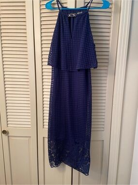 Guess Royal Blue Lace Overlay Maxi Dress